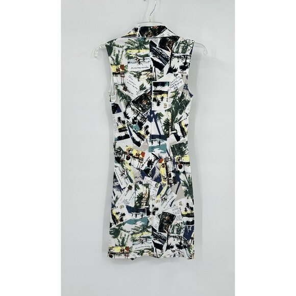 JOSEPH RIBKOFF dress sleeveless ruched shirtdress abstract print colorful 4 - Picture 5 of 6